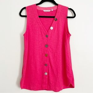 Soft Surroundings Delia Red sleeveless Jewel button down top Size small